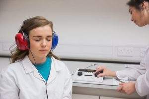 Student doing a hearing test